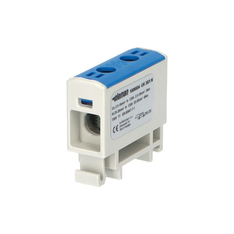 Svorka univerzálna UK 35/1 N, 135A, 1x35mm2 1pól., AL/CU, krytá, modrá, na DIN lištu
