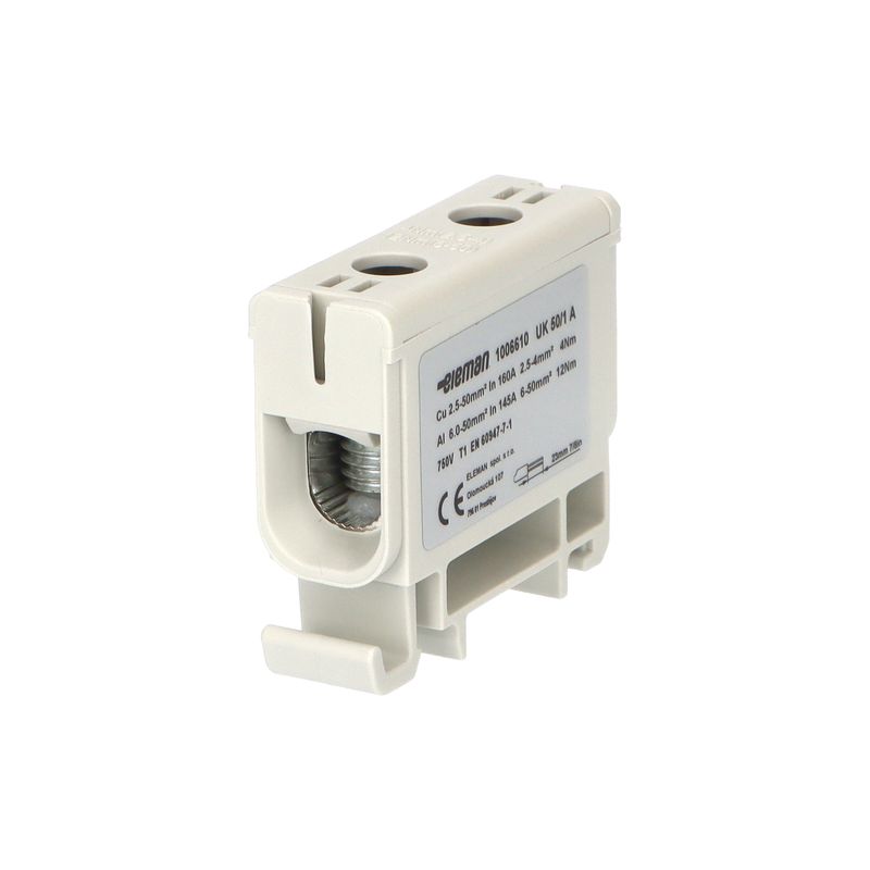 Svorka univerzálna UK 50/1 A, 160A, 1x50mm2 1pól., AL/CU, krytá, sivá, na DIN lištu