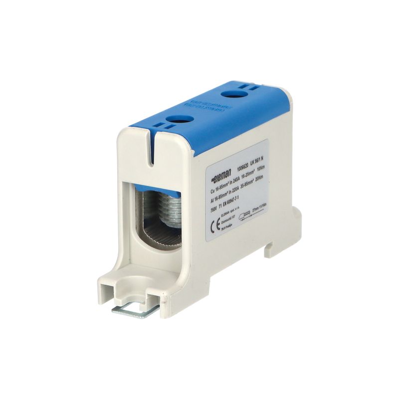 Svorka univerzálna UK 95/1 N, 245A, 1x95mm2 1pól., AL/CU, krytá, modrá, na DIN a Montážnu dosku