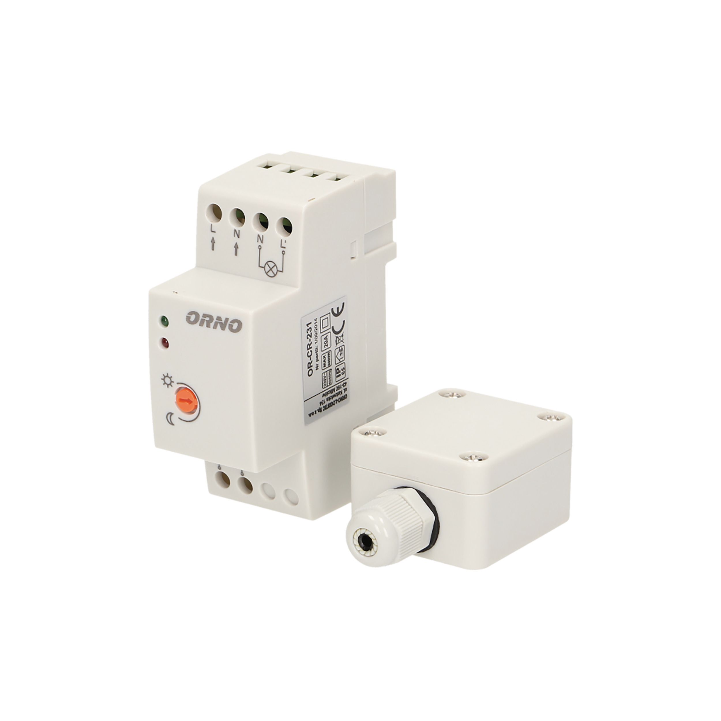 Súmrakový spínač na DIN lištu s externým čidlom bez kábla, 3000W IP20/IP65