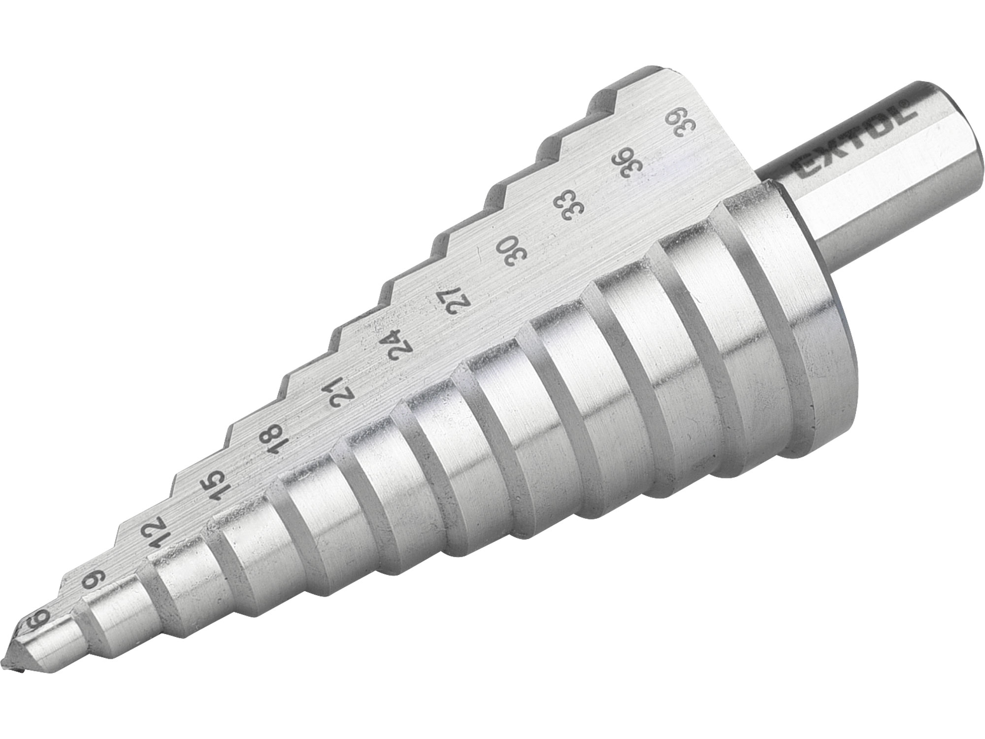 Vrták stupňovitý DIN 1412C, O6-39mm, stupňovanie 3mm, 12 otvorov, HSS, EXTOL PREMIUM