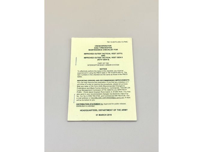 US Army Handbuch: IOTV & IOTV Gen II Schutzweste | 2010 | Neu