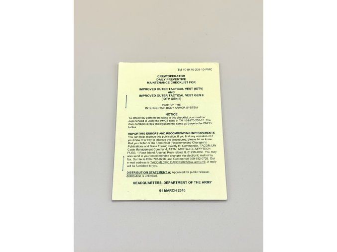 USGI Operator Manual: IOTV & IOTV Gen II Vest | 2010 | Unissued