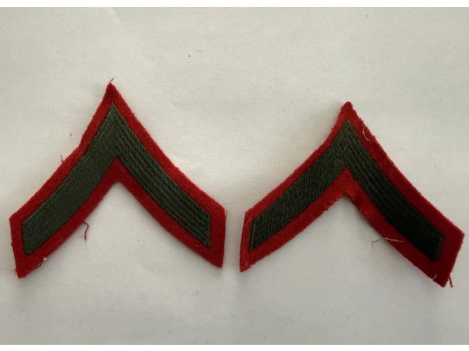 Original USMC PFC Sleeve Rank Insignia (Pair) | Green on Red | 1950s-60s