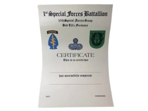 Certifikát 1/10th Special Forces Group Bad Tolz