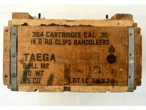 US Wooden ammo box  - US Cal. 30 in 8 RD Clips Bandoleers