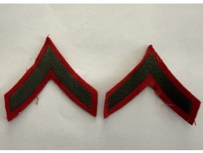Original USMC PFC Sleeve Rank Insignia (Pair) | Green on Red | 1950s-60s