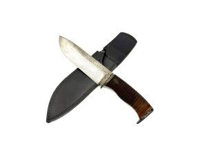 Handgeschmiedetes Damastmesser Bowie | Einzigartiger historischer Lederriemengriff | Massiv | #2