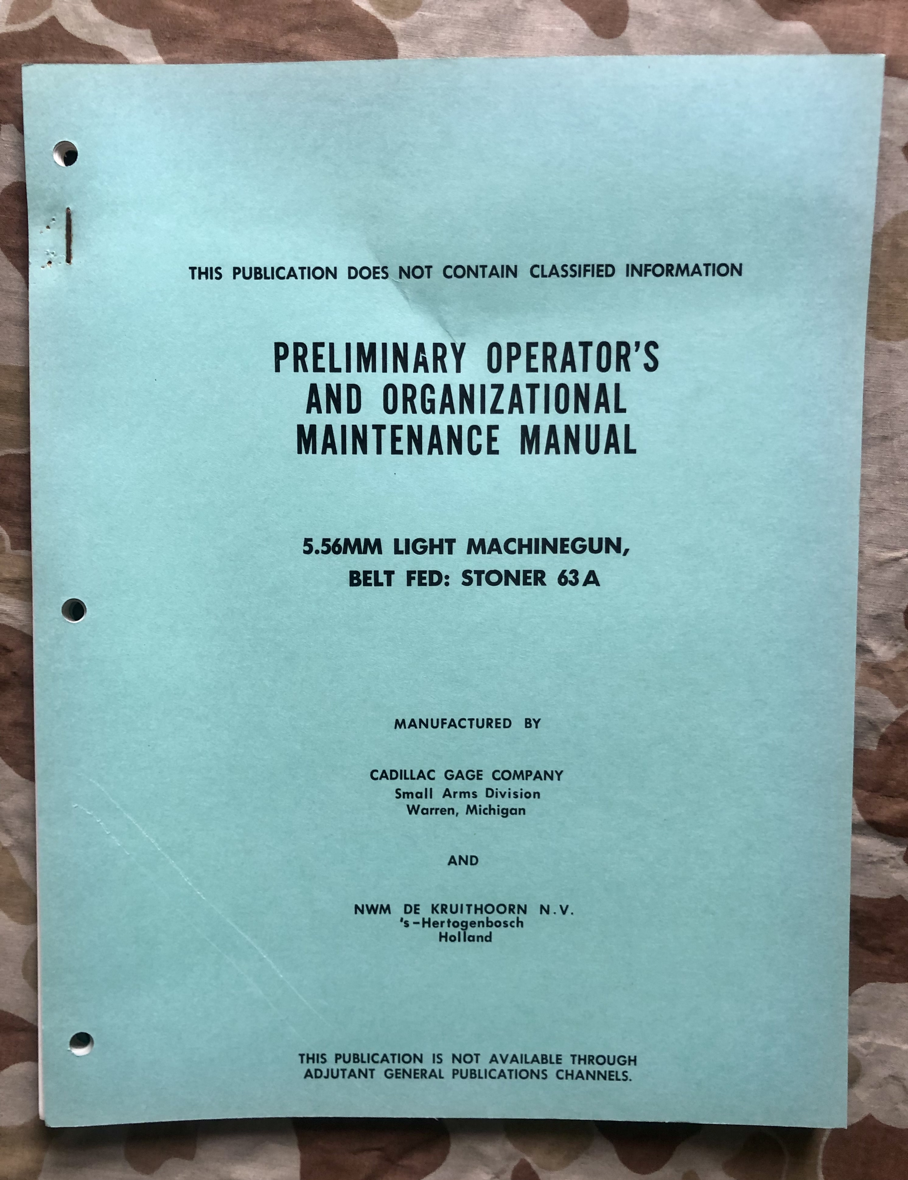 Preliminary operator's and organizational maintenance manual 5.56 mm light machine gun belt fed: STONER 63 A