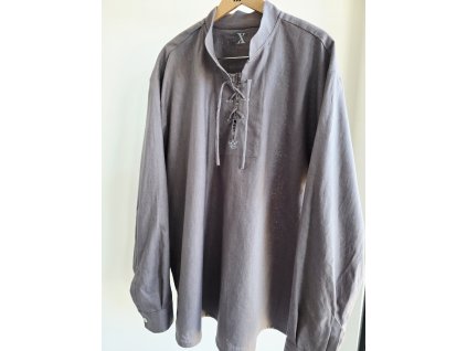 Pánská lněná košile s výšivkou šedá