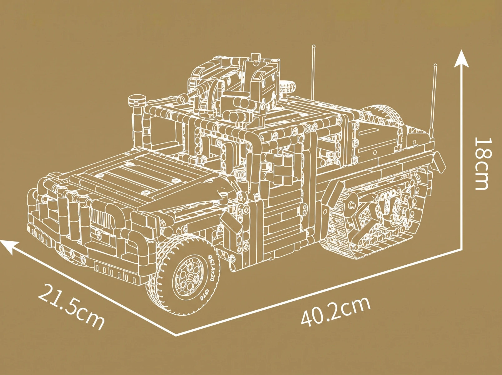 Mould King 20047 Pouštní kolopásové vozidlo Humvee R/C