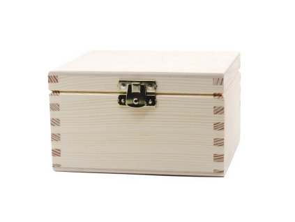 Fa doboz fém zárral, mérete 14 x 14 x 8 cm