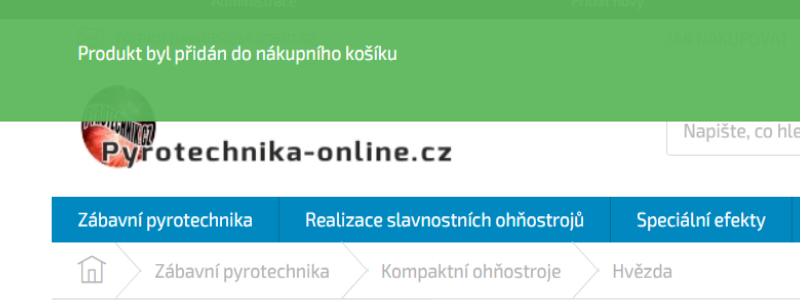 Proužek, který se zobrazí po přidání zboží do košíku.