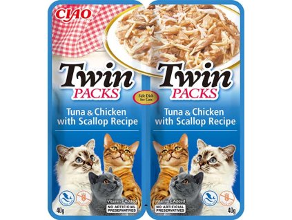 Kapsička Churu Cat Twin Packs - tuňák, kuře a hřebenatky ve vývaru 80g