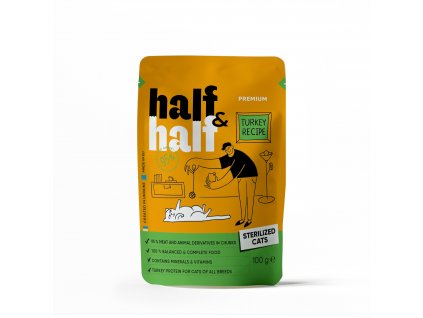 Kapsička Half&Half Sterilised Cat kousky v želé krůta 100 g