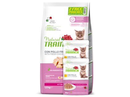 Natural Trainer Cat Kitten kuřecí 1,5kg + 2ks kapsičky