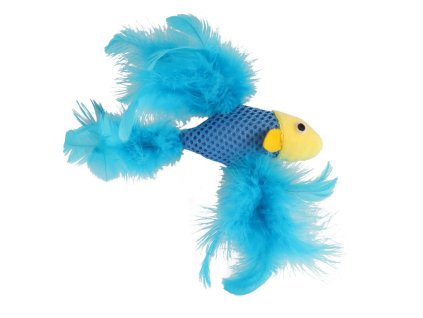 Hračka HUHUBAMBOO ryba s peřím modrá