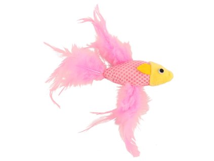 Hračka HUHUBAMBOO ryba s peřím růžová