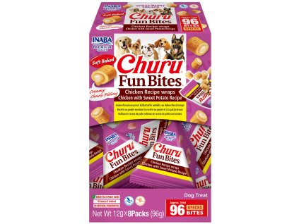 Churu Dog Fun Bites – kuřecí s náplní kuře se sladkou bramborou 8x12g