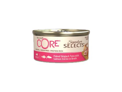 Wellness CORE Signature Selects Flaked Skipjack Tuna with Salmon Entrée in Broth 79g