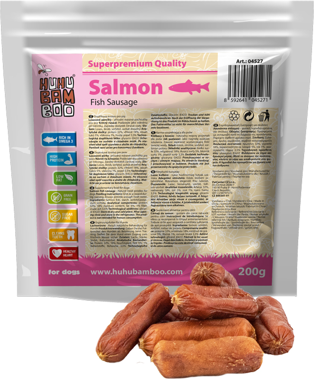 Huhubamboo lososové párečky 200g