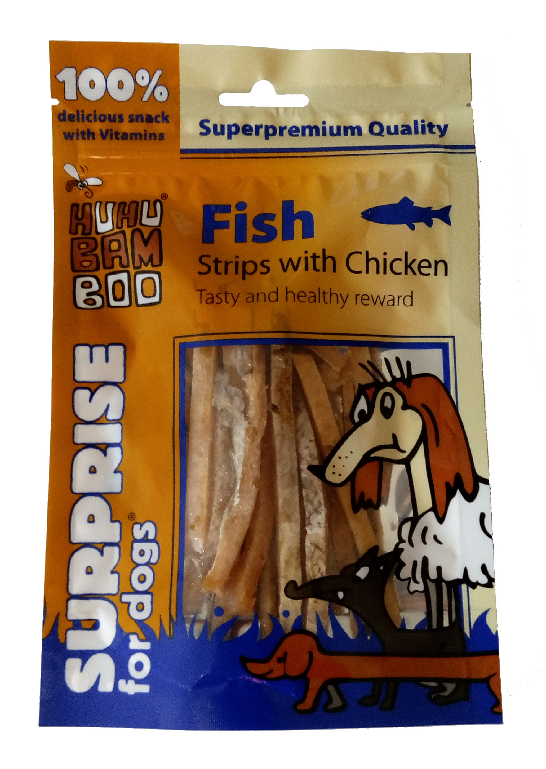 Huhubamboo Excellent rybí a kuřecí pásky 60g