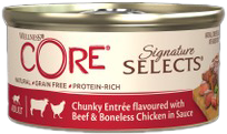Wellness Core Konzerva Wellness Cat Sign.Selec. Kousky hovězí&kuře v omáčce 79g