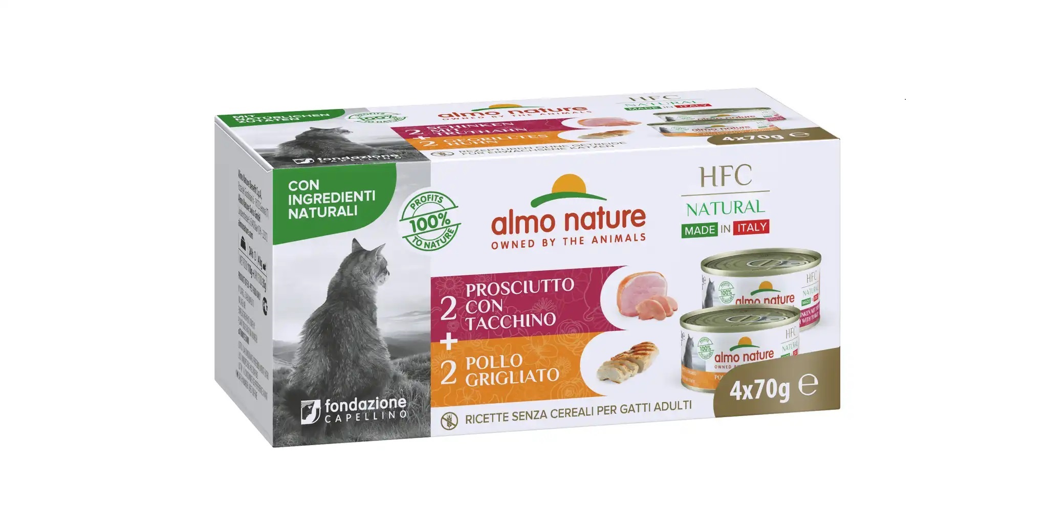 Almo Nature HFC Made In Italy multipack grilované kuře/šunka s krůtou 4x70g