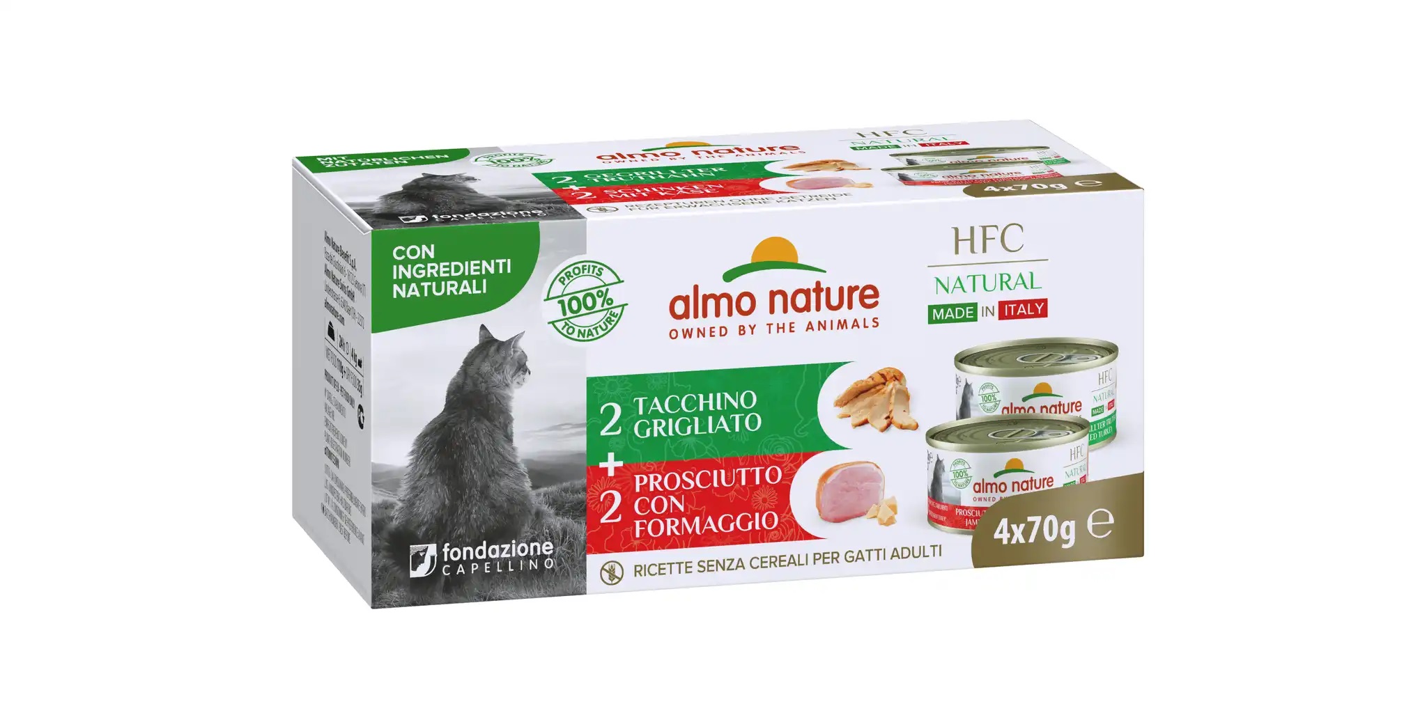 Almo Nature HFC Made In Italy multipack šunka se sýrem/grilovaná krůta 4x70g