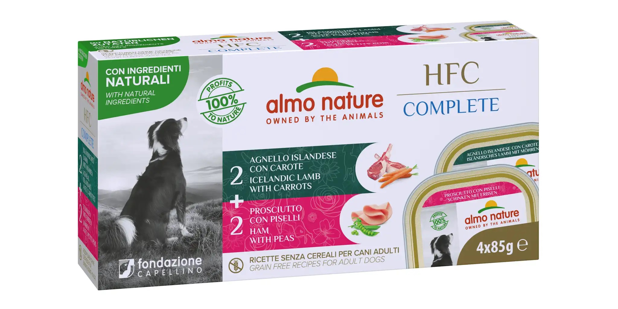 Almo Nature HFC Complete Multipack Jehně s mrkví/Šunka s hráškem 4x85g