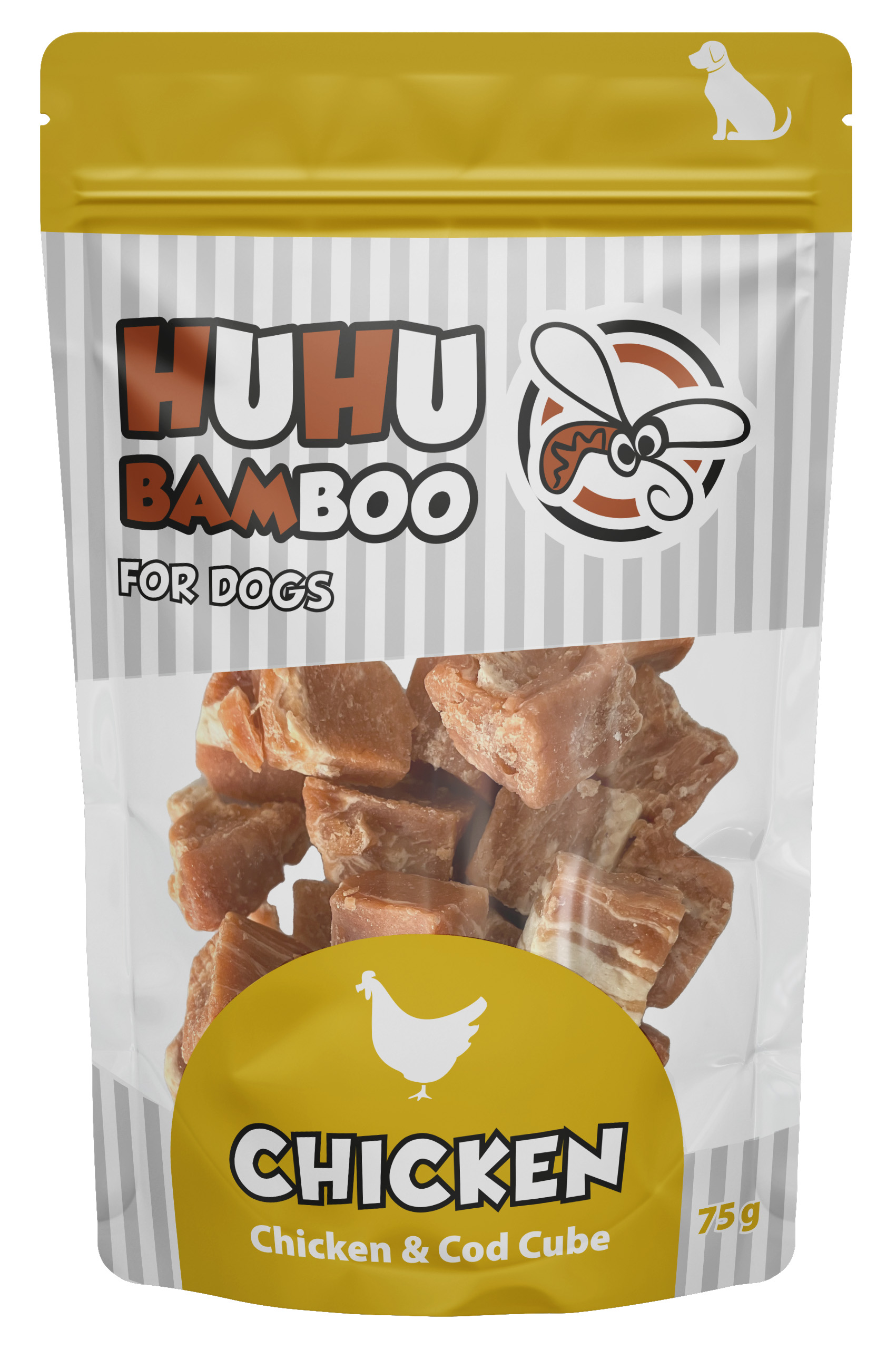 Huhubamboo HUHU Basic kuřecí kostka s treskou 75g