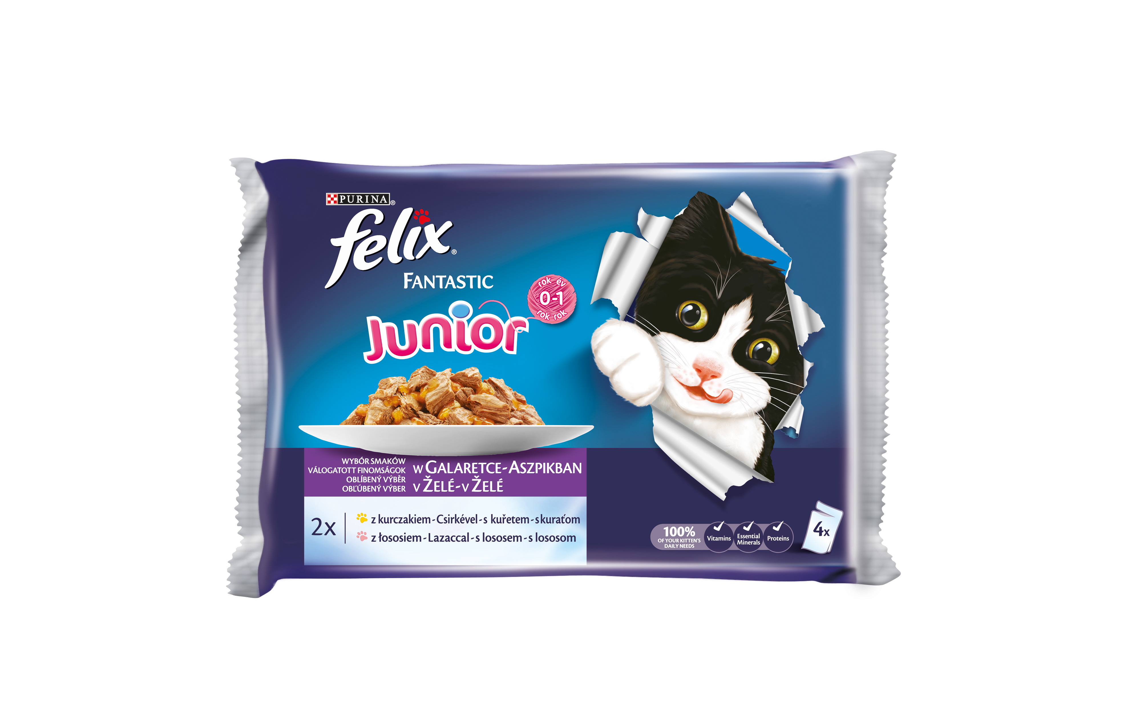 Kapsička Felix Fantastic multipack Junior kuře a losos v želé 4x100g