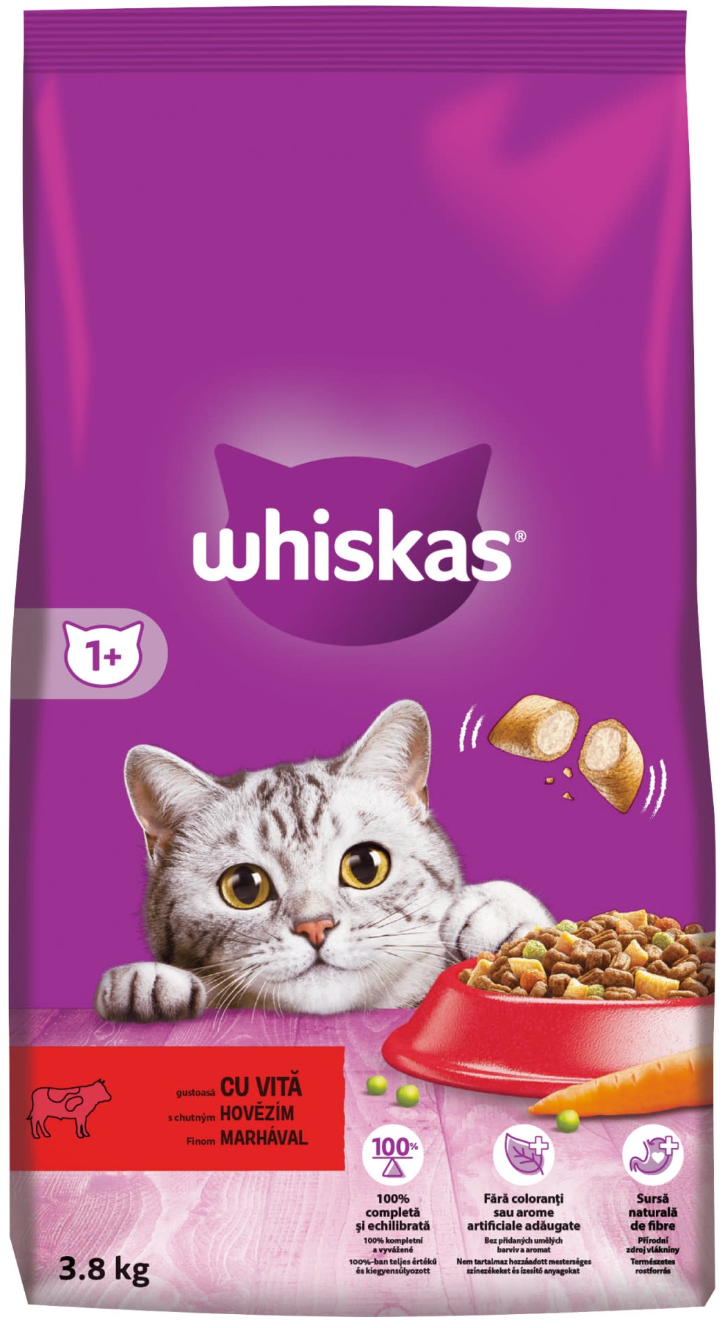 WHISKAS granule s hovězím masem 3,8kg