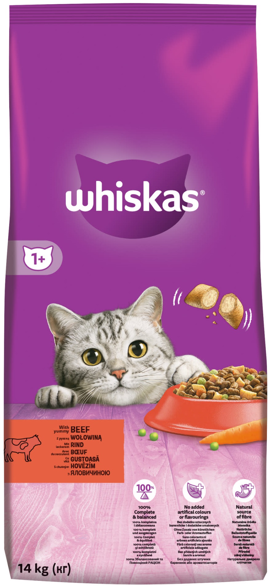WHISKAS granule s hovězím masem 14kg