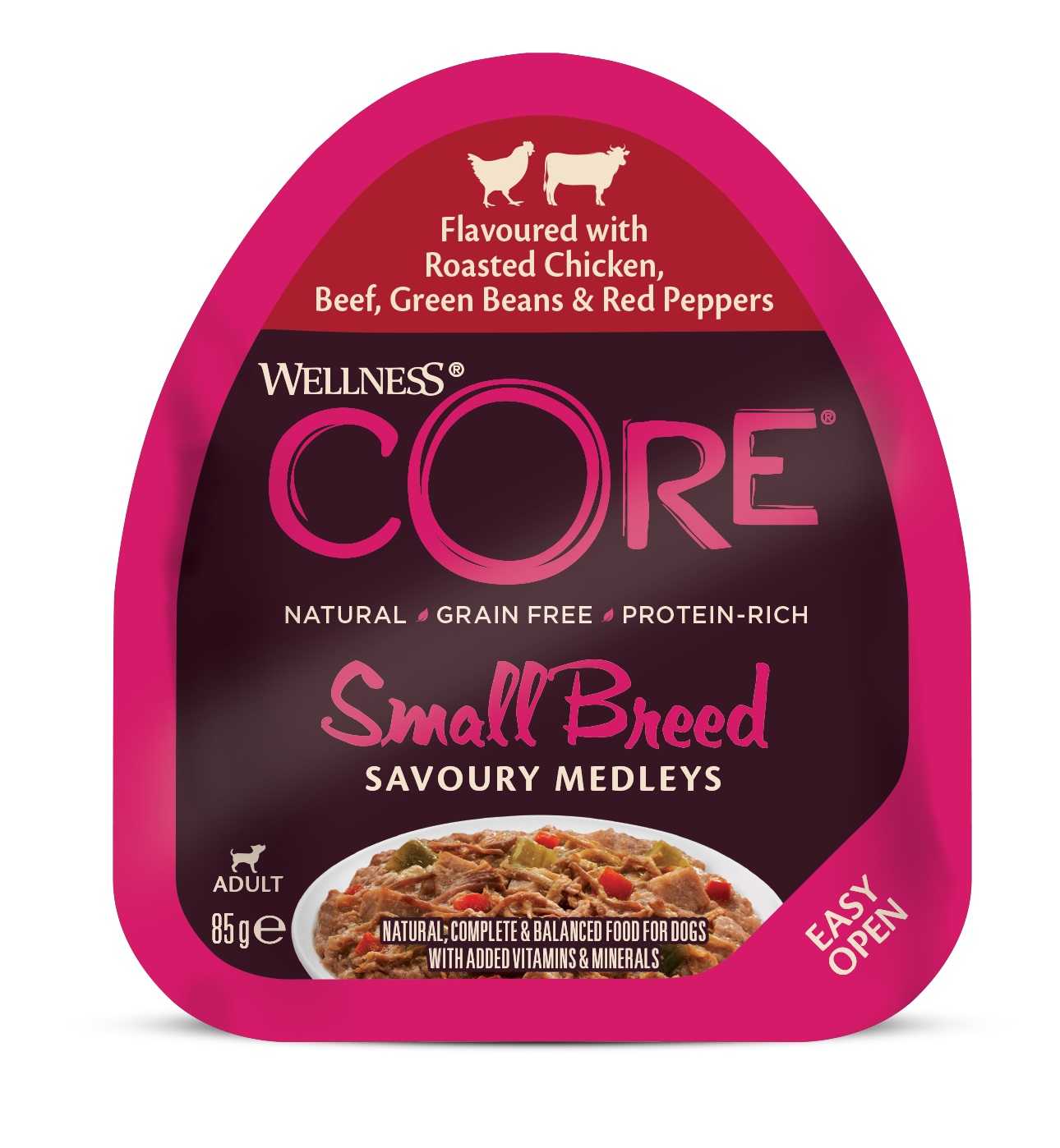Wellness CORE Small Breed Savoury Medleys Flavoured with Roasted Chicken, Beef, Green Beans & Red Peppers 85 g