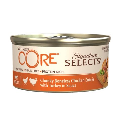 Wellness CORE Signature Selects Chunky Boneless Chicken Entrée with Turkey in Sauce 79 g