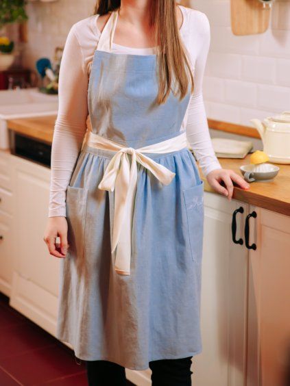 lněná zástěra GAIA baby blue