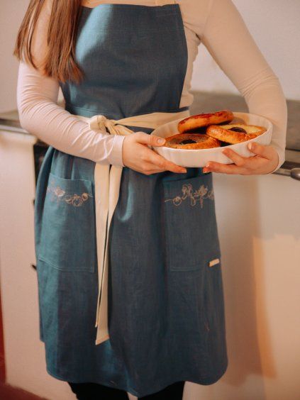 lněná zástěra GAIA denim modrá