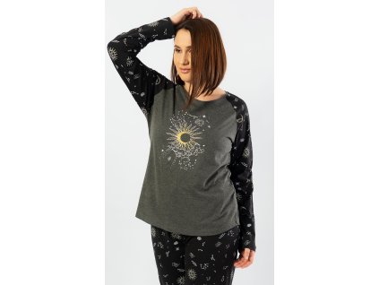 Dámské pyžamo dlouhé The moon (Barva tmavě šedá, Velikost 1XL)