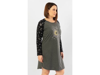 Dámská noční košile s dlouhým rukávem The moon (Barva tmavě šedá, Velikost 2XL)