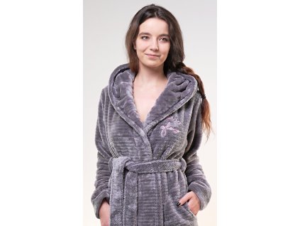 Dámský župan krátký s kapucí Monika (Barva šedá, Velikost S)