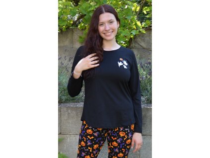 Dámské pyžamo dlouhé Halloween (Barva černá, Velikost S)