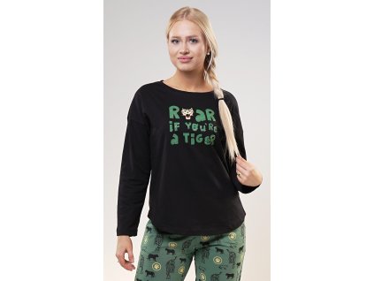 Dámské pyžamo dlouhé Tygr (Barva černá, Velikost XL)