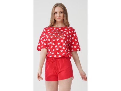 Dámské pyžamo šortky Mon amour (Barva červená, Velikost L)