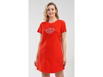 Dámská noční košile s krátkým rukávem Koruna (Barva červená, Velikost S)