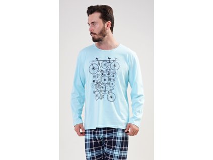 Pánské pyžamo dlouhé Kolo (Barva mentolová, Velikost XXL)