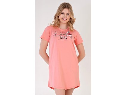 Dámské domácí šaty s krátkým rukávem Lucie (Barva meruňková, Velikost M)