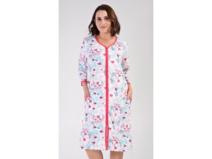 Dámské domácí šaty s tříčtvrtečním rukávem Elen (Barva lososová, Velikost 1XL)