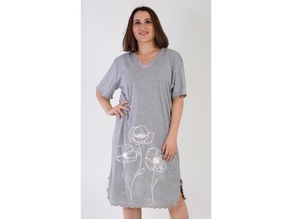 Dámská noční košile s krátkým rukávem Leona (Barva šedá, Velikost 1XL)