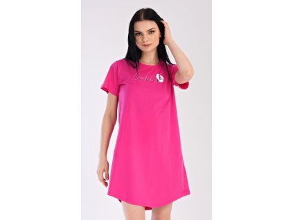 Dámská noční košile s krátkým rukávem I love you (Barva tmavě růžová, Velikost S)